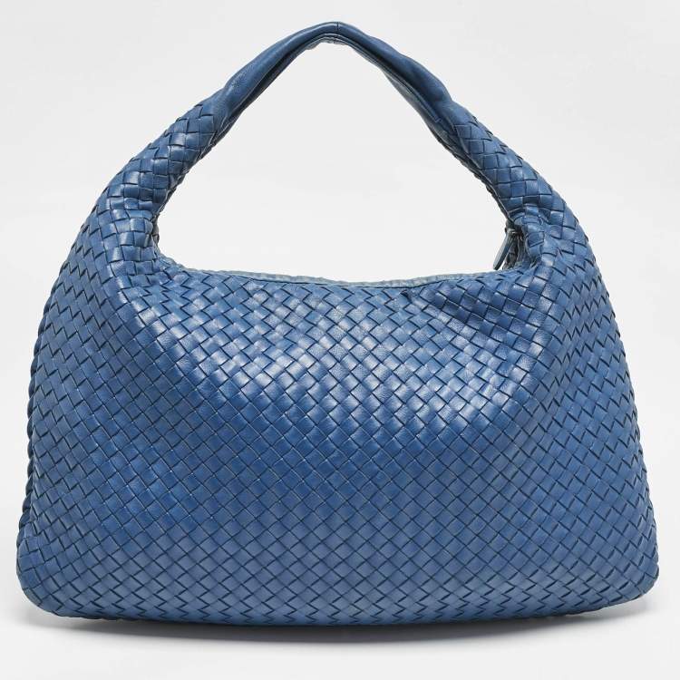 Pre Owned Bottega Veneta Blue Intrecciato Leather Large Veneta Hobo