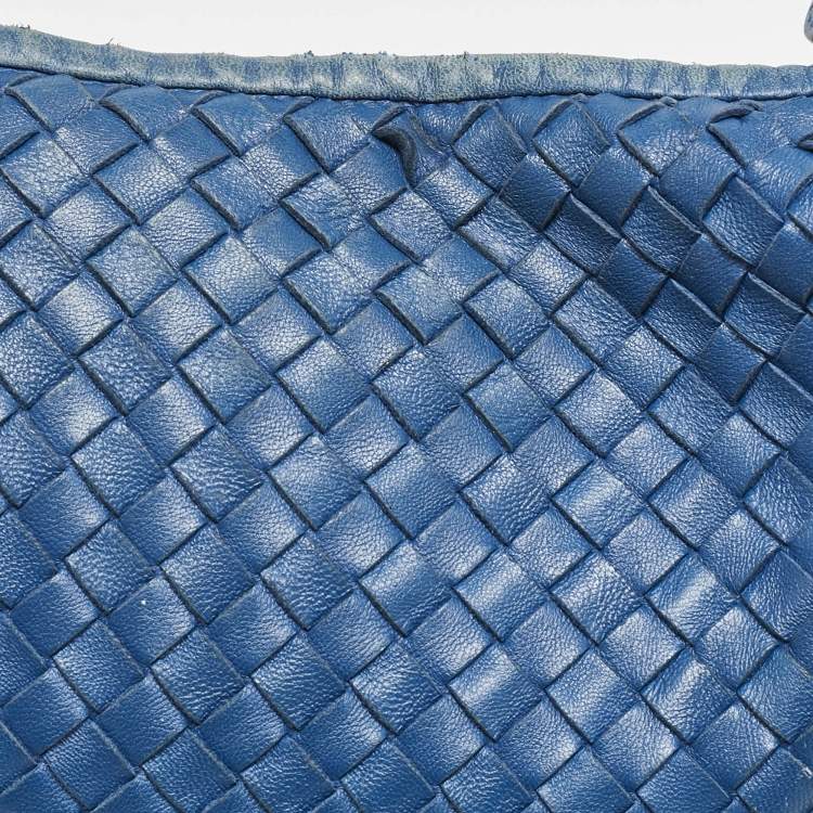 Pre Owned Bottega Veneta Blue Intrecciato Leather Large Veneta Hobo