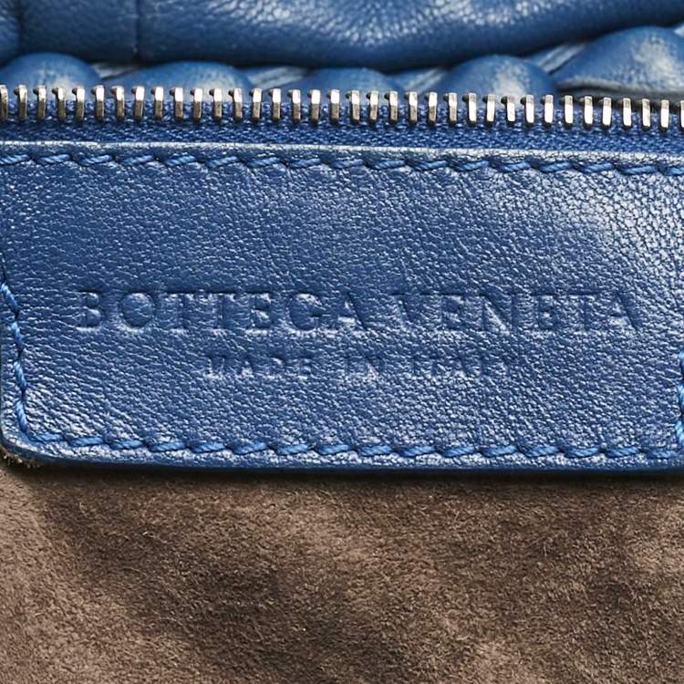 Pre Owned Bottega Veneta Blue Intrecciato Leather Large Veneta Hobo
