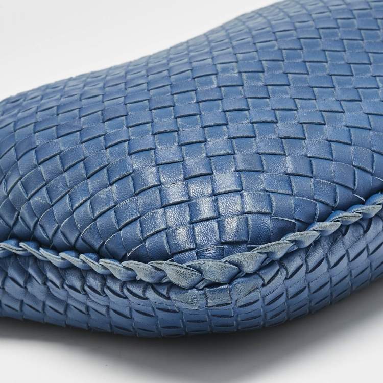 Pre Owned Bottega Veneta Blue Intrecciato Leather Large Veneta Hobo