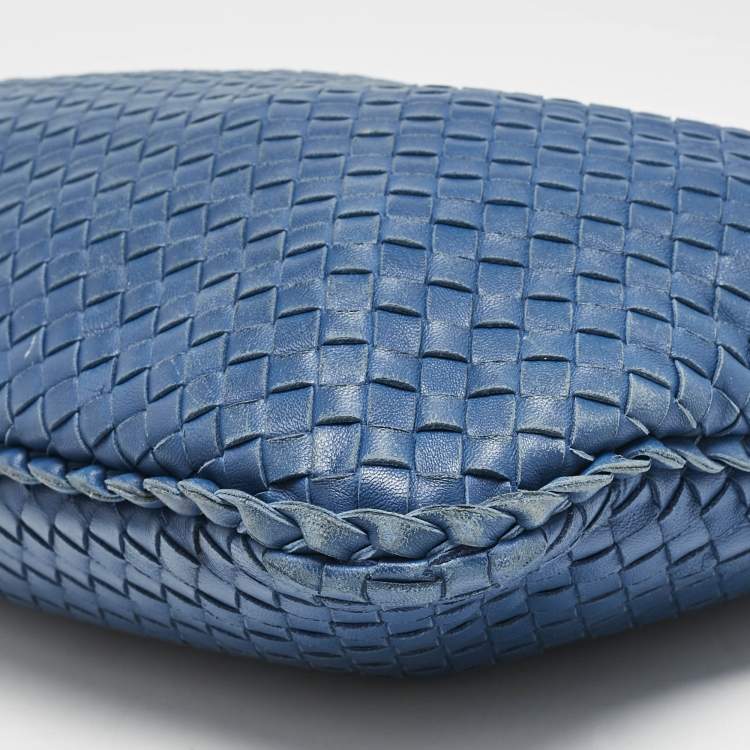 Pre Owned Bottega Veneta Blue Intrecciato Leather Large Veneta Hobo