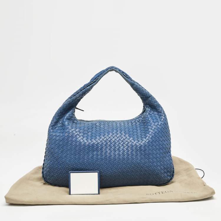 Pre Owned Bottega Veneta Blue Intrecciato Leather Large Veneta Hobo