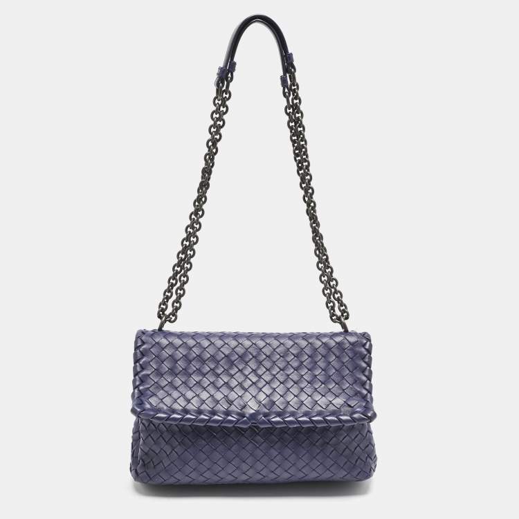 Pre Owned Bottega Veneta Navy Blue Intrecciato Leather Small Olimpia Shoulder Bag