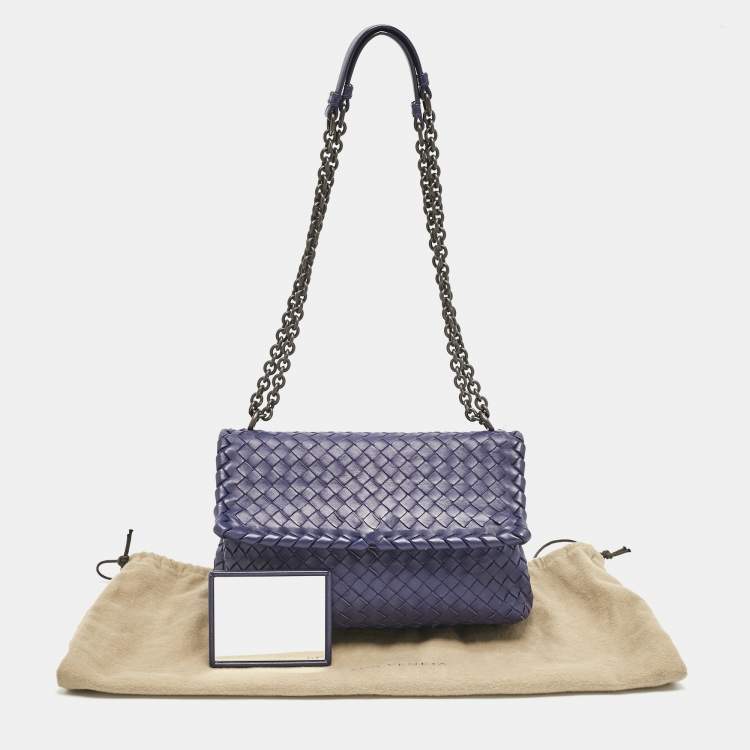 Pre Owned Bottega Veneta Navy Blue Intrecciato Leather Small Olimpia Shoulder Bag