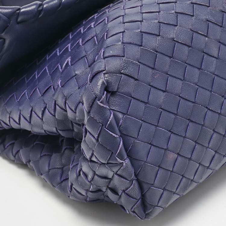 Pre Owned Bottega Veneta Navy Blue Intrecciato Leather Small Olimpia Shoulder Bag