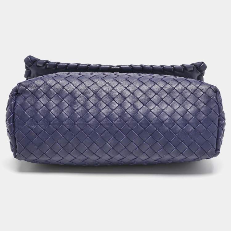 Pre Owned Bottega Veneta Navy Blue Intrecciato Leather Small Olimpia Shoulder Bag