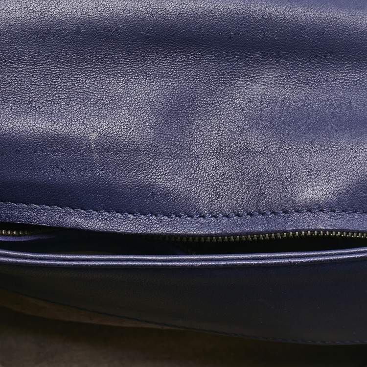 Pre Owned Bottega Veneta Navy Blue Intrecciato Leather Small Olimpia Shoulder Bag