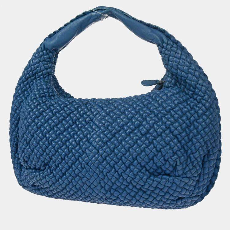 Pre Owned Bottega Veneta Blue Leather Intrecciato Hobo Bag