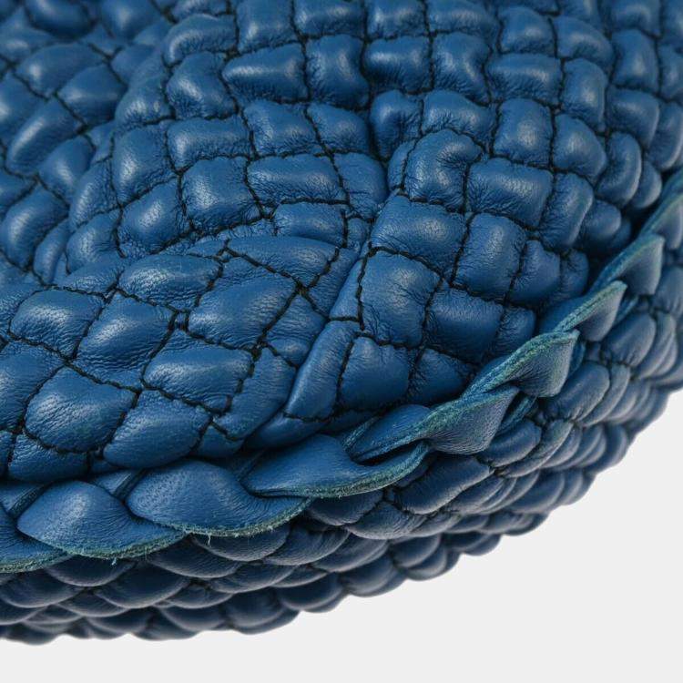 Pre Owned Bottega Veneta Blue Leather Intrecciato Hobo Bag