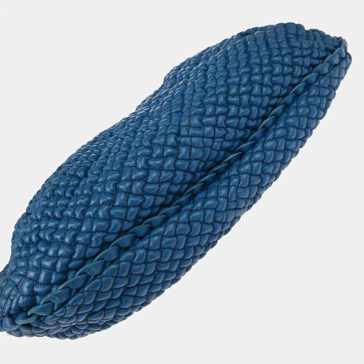 Pre Owned Bottega Veneta Blue Leather Intrecciato Hobo Bag