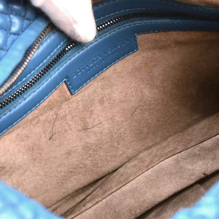 Pre Owned Bottega Veneta Blue Leather Intrecciato Hobo Bag