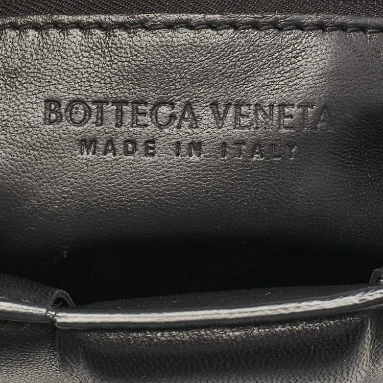 Pre Owned Bottega Veneta Black Intreccio Leather Padded Cassette Flap Shoulder Bag