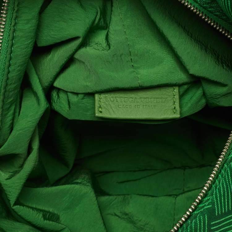 Pre Owned Bottega Veneta Green Jacquard Mini Double Knot Hobo