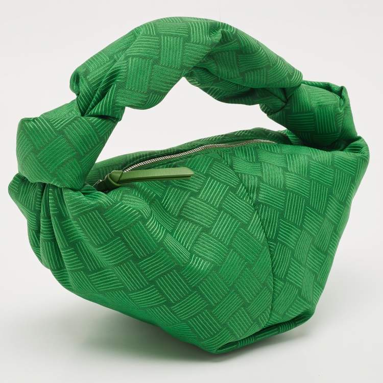 Pre Owned Bottega Veneta Green Jacquard Mini Double Knot Hobo