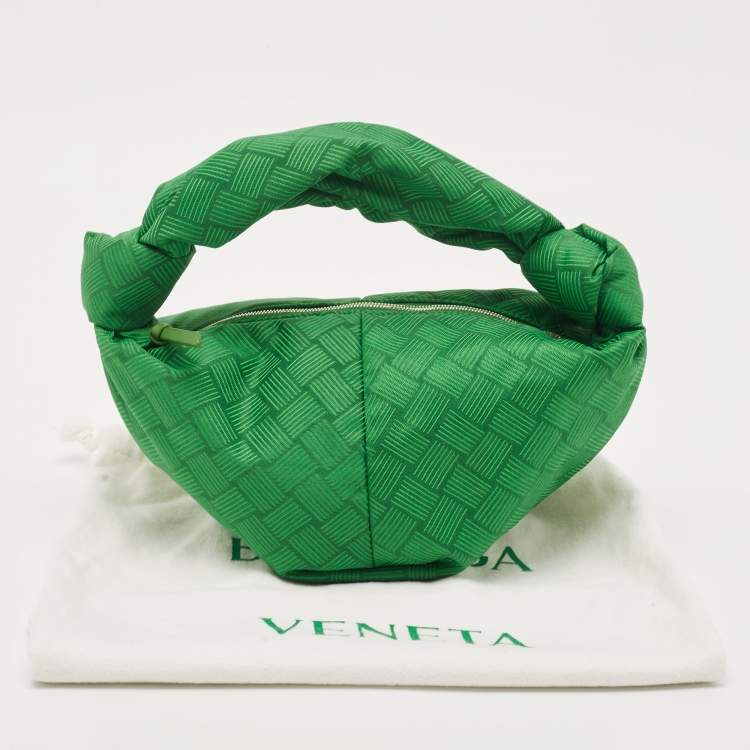 Pre Owned Bottega Veneta Green Jacquard Mini Double Knot Hobo