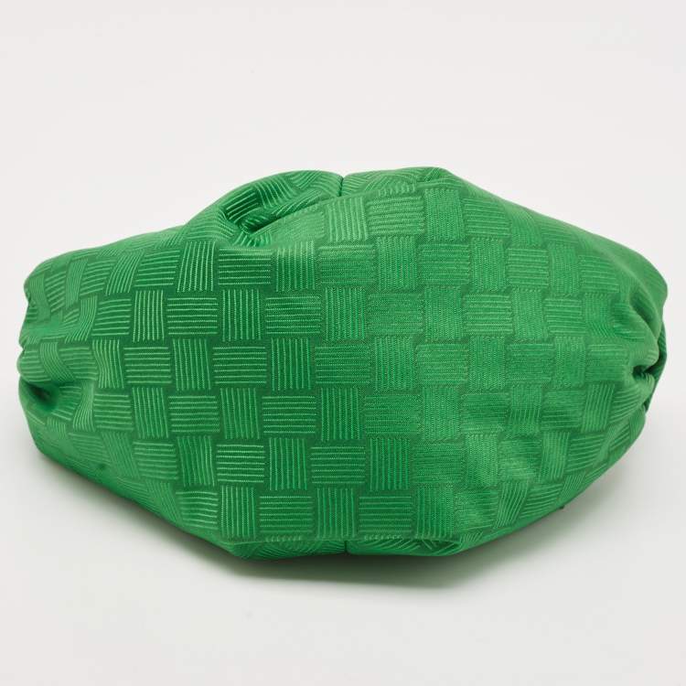 Pre Owned Bottega Veneta Green Jacquard Mini Double Knot Hobo