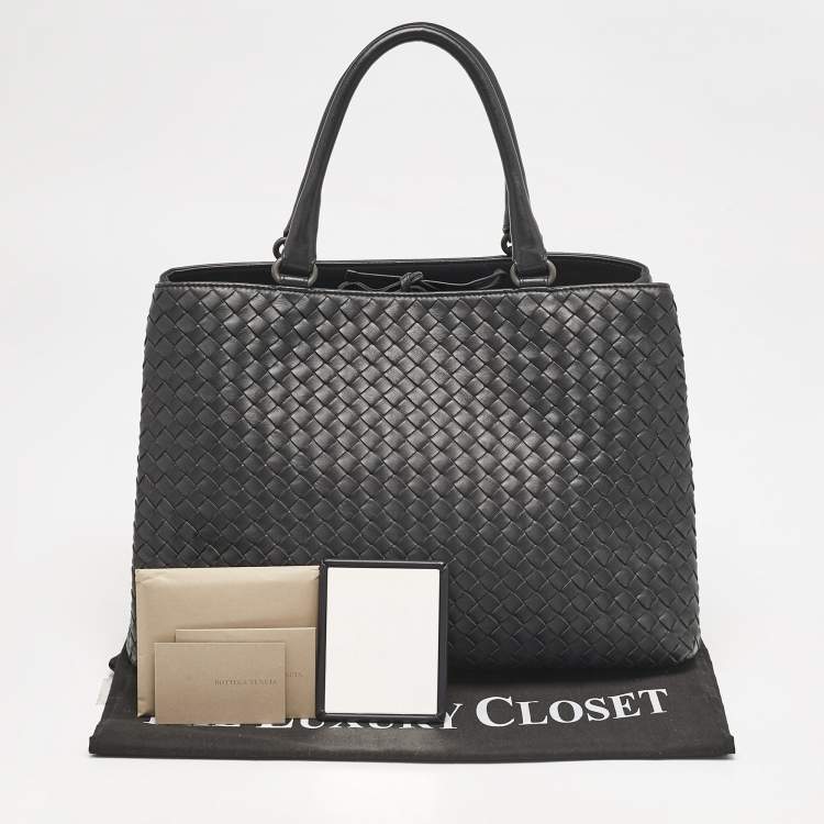 Pre Owned Bottega Veneta Black Intrecciato Leather Milano Tote