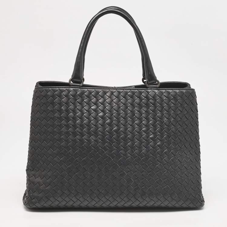 Pre Owned Bottega Veneta Black Intrecciato Leather Milano Tote