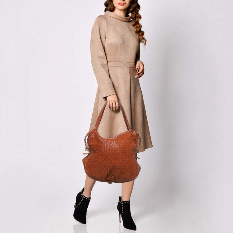 Pre Owned Bottega Veneta Rust Brown Intrecciato Leather Belly 76 Hobo
