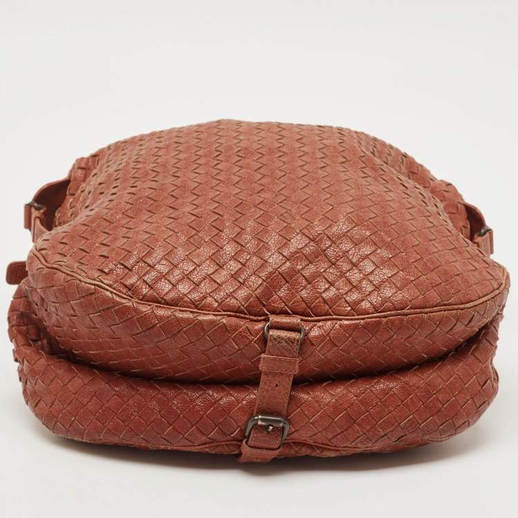 Pre Owned Bottega Veneta Rust Brown Intrecciato Leather Belly 76 Hobo