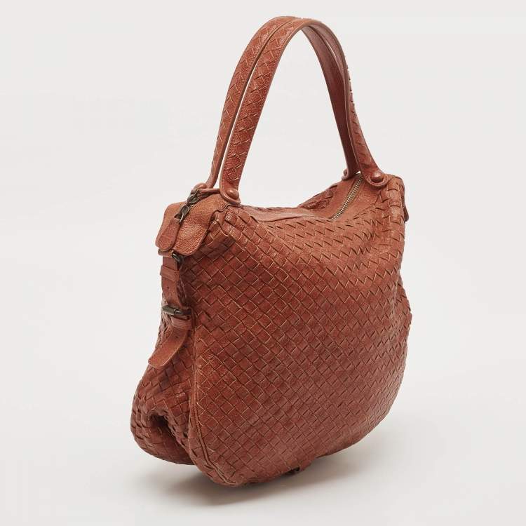 Pre Owned Bottega Veneta Rust Brown Intrecciato Leather Belly 76 Hobo