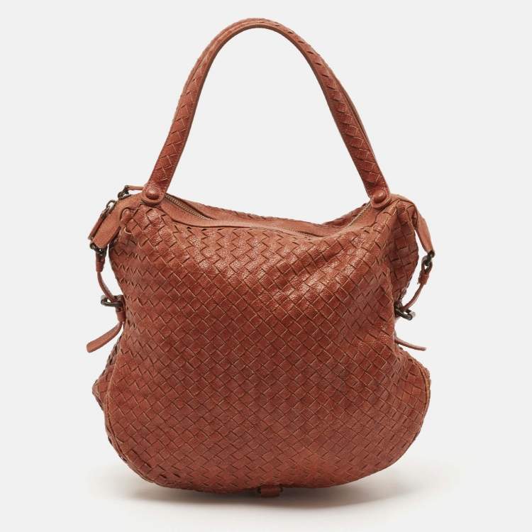 Pre Owned Bottega Veneta Rust Brown Intrecciato Leather Belly 76 Hobo