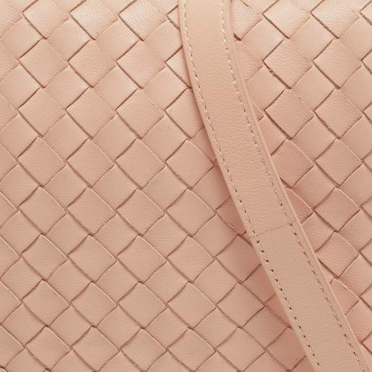 Pre Owned Bottega Veneta Peach Intrecciato Leather Flap Crossbody Bag