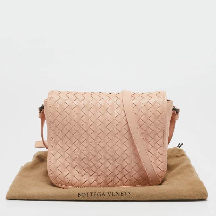 Pre Owned Bottega Veneta Peach Intrecciato Leather Flap Crossbody Bag