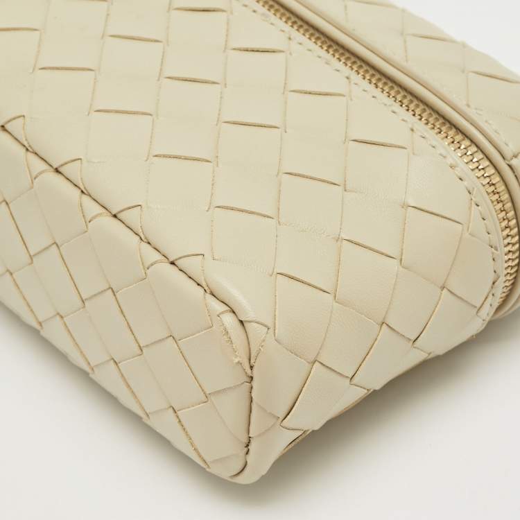 Pre Owned Bottega Veneta Sea Salt Intrecciato Leather Bang Bang Vanity Case Bag