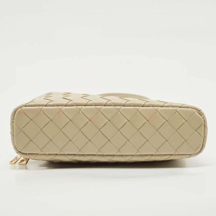 Pre Owned Bottega Veneta Sea Salt Intrecciato Leather Bang Bang Vanity Case Bag