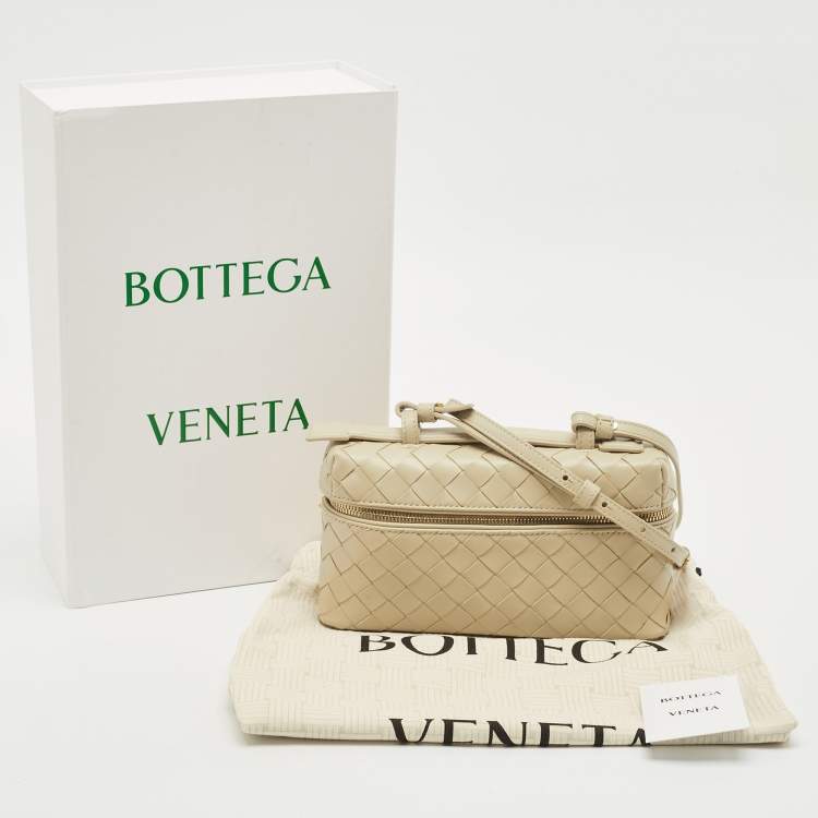 Pre Owned Bottega Veneta Sea Salt Intrecciato Leather Bang Bang Vanity Case Bag
