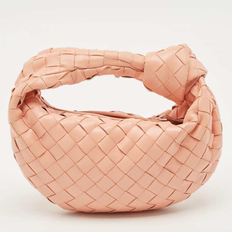 Pre Owned Bottega Veneta Peach Intrecciato Leather Mini Jodie Hobo