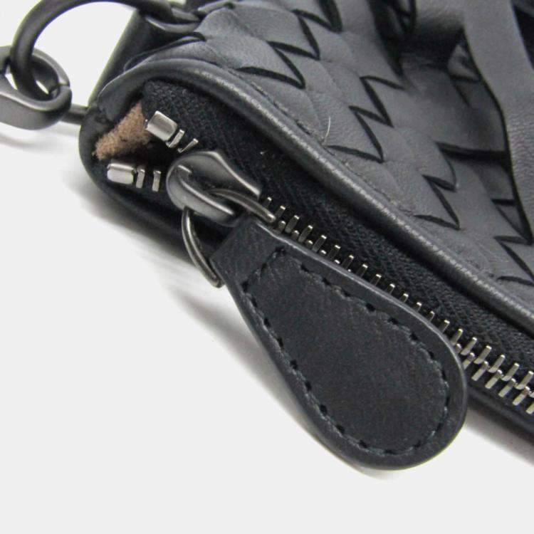 Pre Owned Bottega Veneta Black Intrecciato Fringed Leather Chain Shoulder Bag