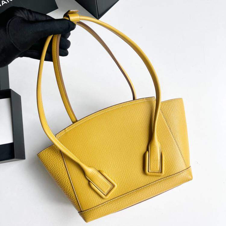 Pre Owned Bottega Veneta Mustard Yellow Leather Small Aroc 33 Tote