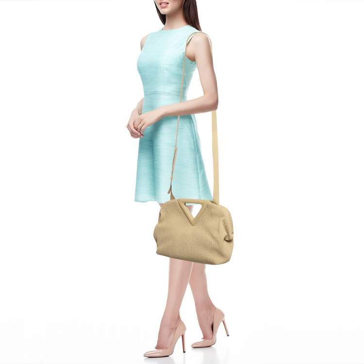 Pre Owned Bottega Veneta Beige Knit Leather Medium Point Shoulder Bag