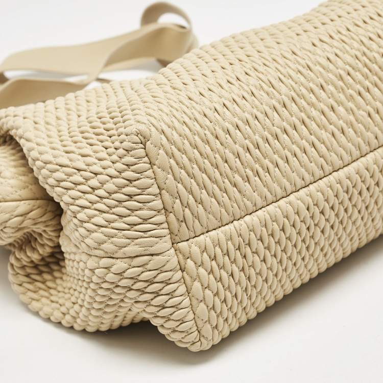 Pre Owned Bottega Veneta Beige Knit Leather Medium Point Shoulder Bag