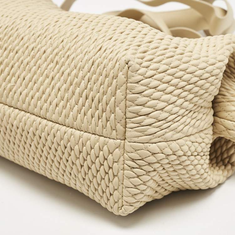 Pre Owned Bottega Veneta Beige Knit Leather Medium Point Shoulder Bag