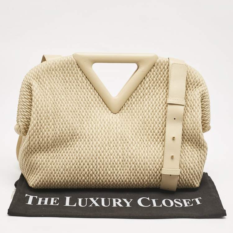 Pre Owned Bottega Veneta Beige Knit Leather Medium Point Shoulder Bag