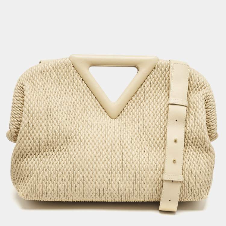 Pre Owned Bottega Veneta Beige Knit Leather Medium Point Shoulder Bag