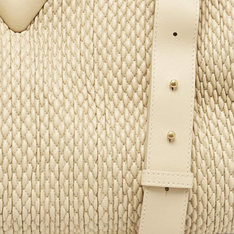Pre Owned Bottega Veneta Beige Knit Leather Medium Point Shoulder Bag