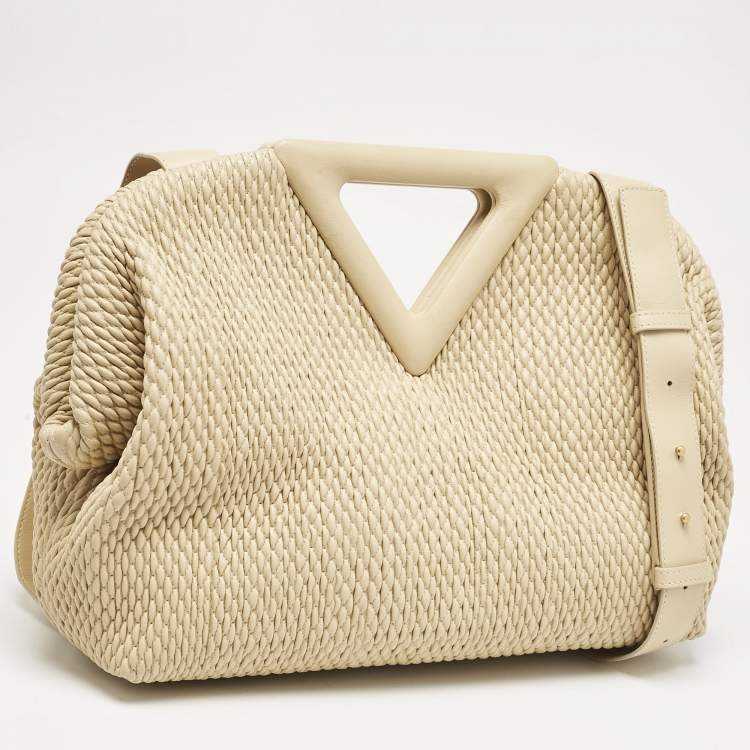 Pre Owned Bottega Veneta Beige Knit Leather Medium Point Shoulder Bag