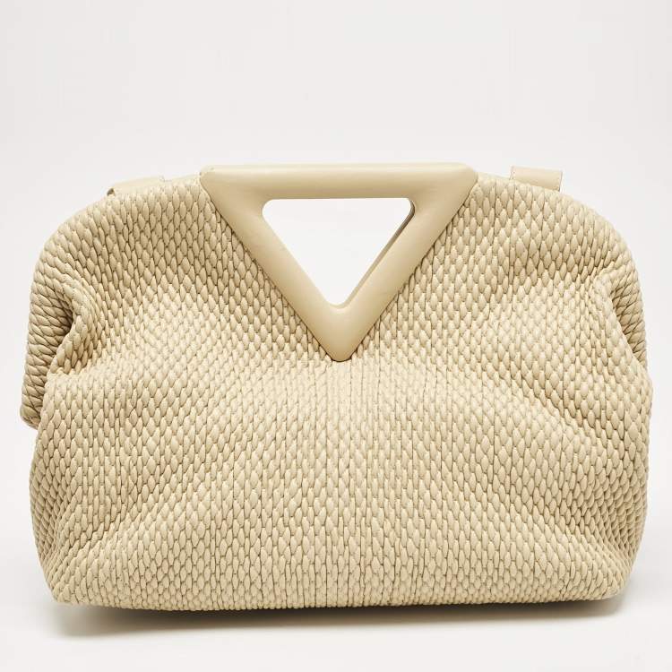 Pre Owned Bottega Veneta Beige Knit Leather Medium Point Shoulder Bag