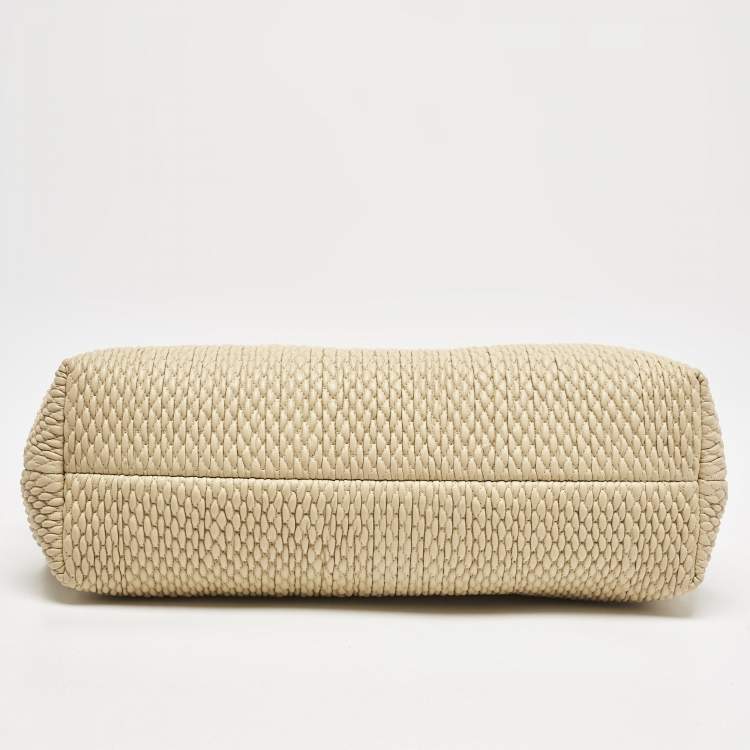 Pre Owned Bottega Veneta Beige Knit Leather Medium Point Shoulder Bag