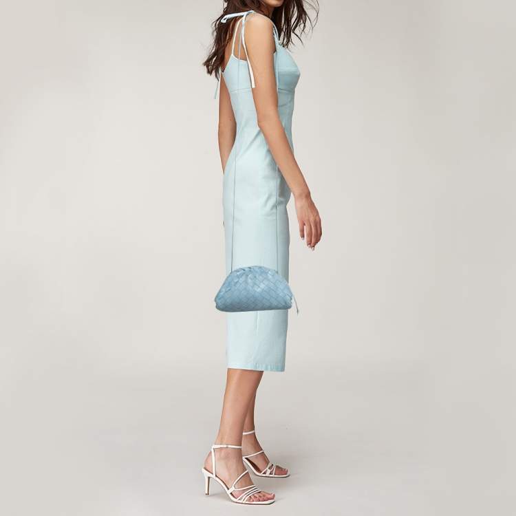 Pre Owned Bottega Veneta Light Blue Intrecciato Leather Mini The Pouch Bag