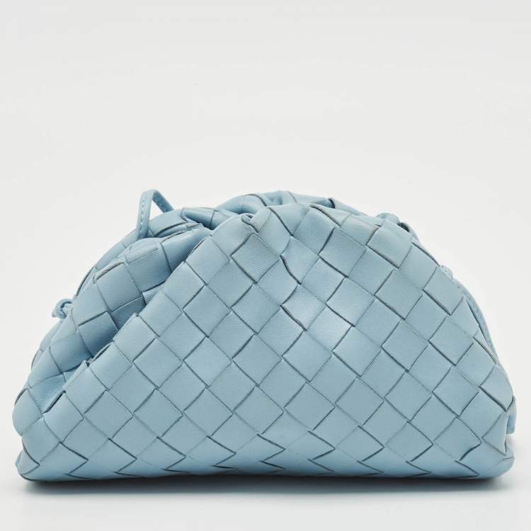 Pre Owned Bottega Veneta Light Blue Intrecciato Leather Mini The Pouch Bag