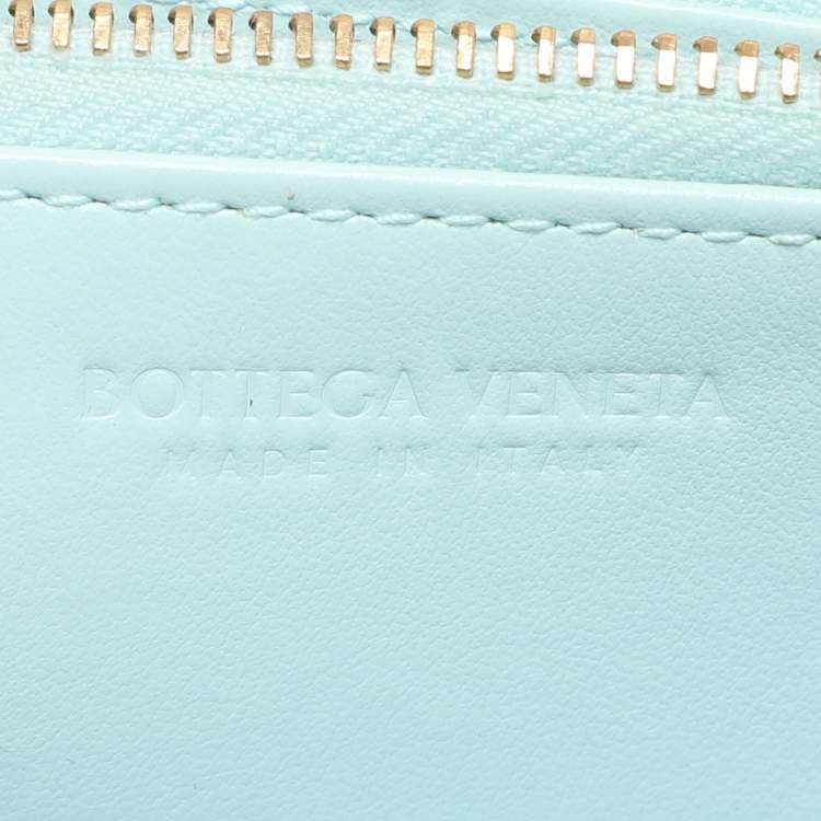 Pre Owned Bottega Veneta Blue Intrecciato Leather Zip Around Wallet