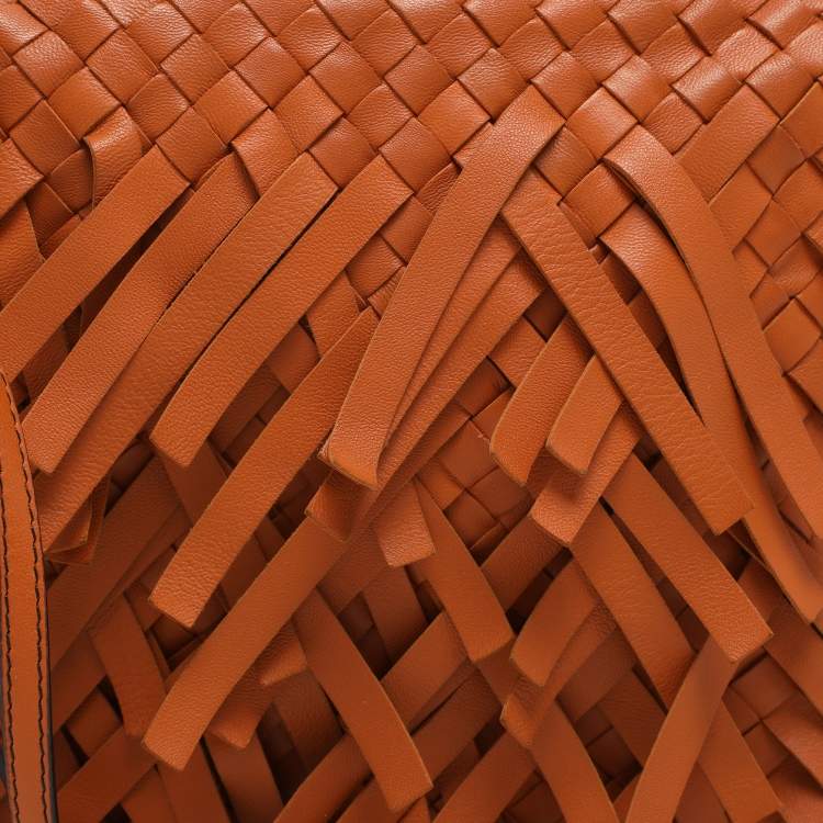 Pre Owned Bottega Veneta Tan Intrecciato Leather Fringe Detail Crossbody Bag