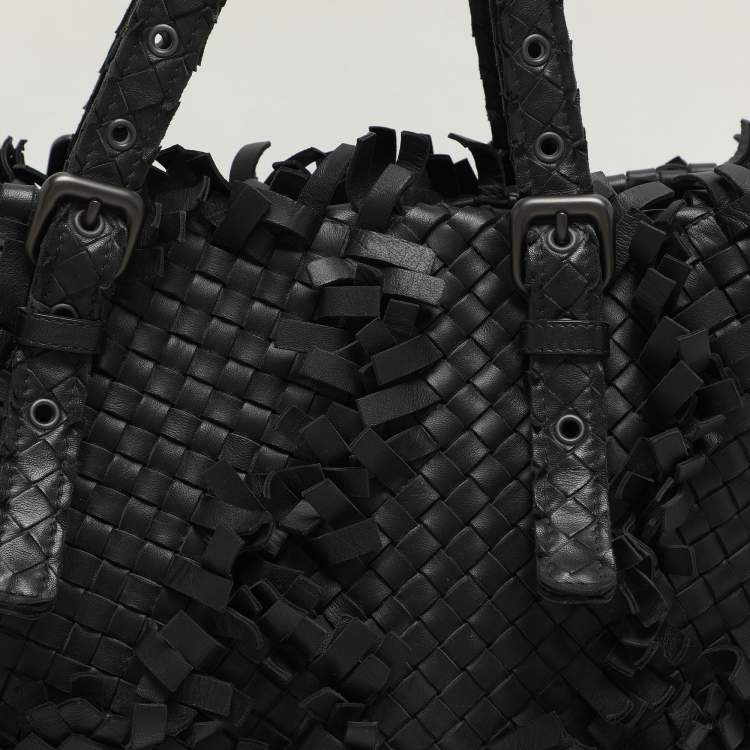 Pre Owned Bottega Veneta Black Intrecciato Leather Fringe Patchwork Lido Tote
