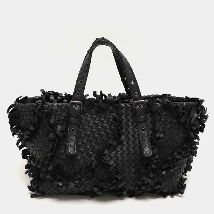 Pre Owned Bottega Veneta Black Intrecciato Leather Fringe Patchwork Lido Tote