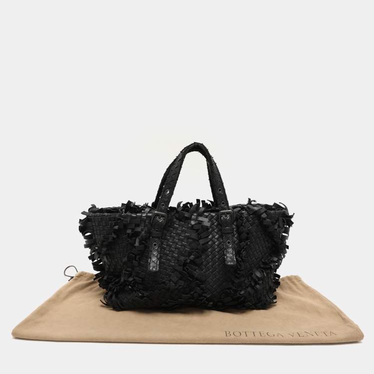 Pre Owned Bottega Veneta Black Intrecciato Leather Fringe Patchwork Lido Tote